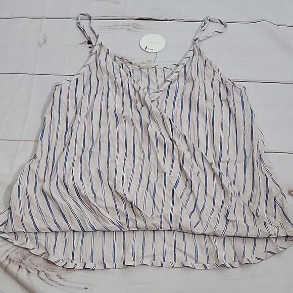 En Cream Mock Wrap Cami Tank Top Small In Off White And Blue Stripped Pattern - Picture 1 of 7
